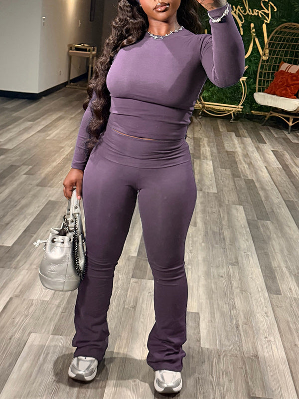 Solid Curve-Hugging Pants Set