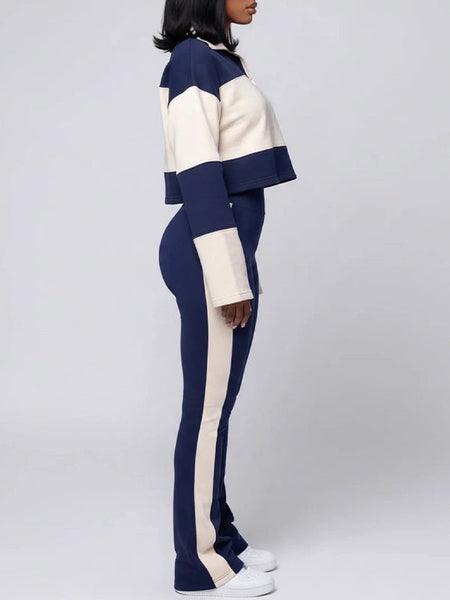 Two-Tone Polo Top & Pants Set