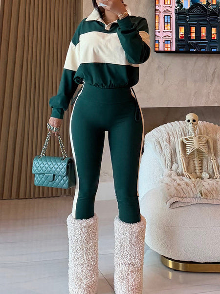 Two-Tone Polo Top & Pants Set