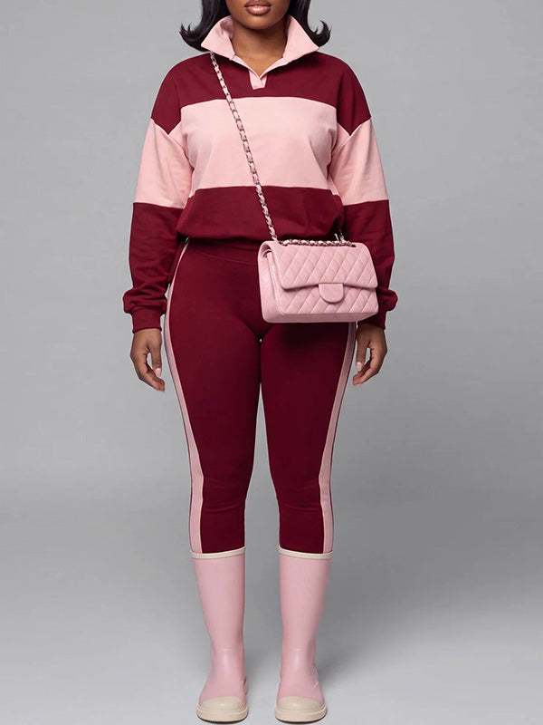 Two-Tone Polo Top & Pants Set