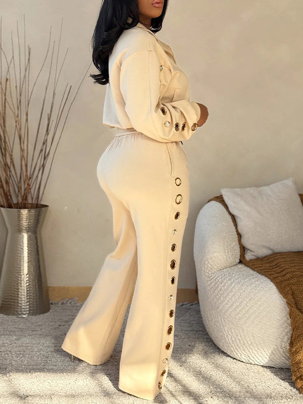 Eyelet Zip-Front Jacket & Pants Set