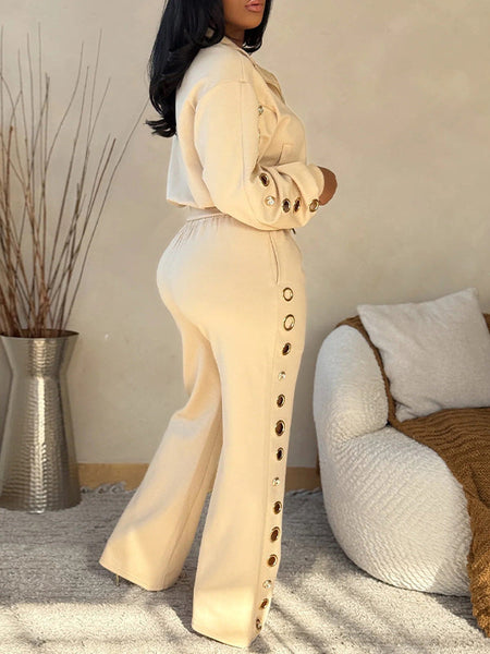 Eyelet Zip-Front Jacket & Pants Set