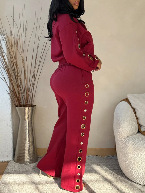 Eyelet Zip-Front Jacket & Pants Set