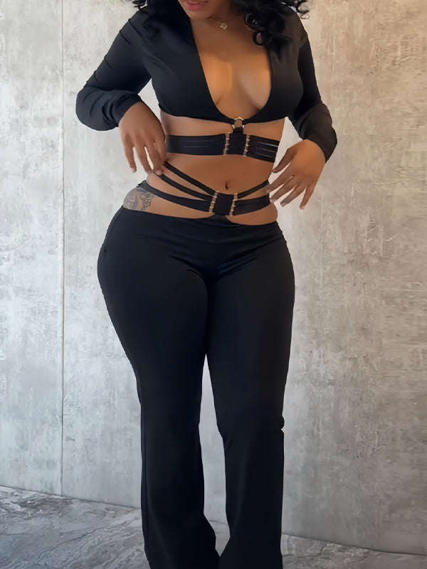 V-Neck Cutout Top & Pants Set