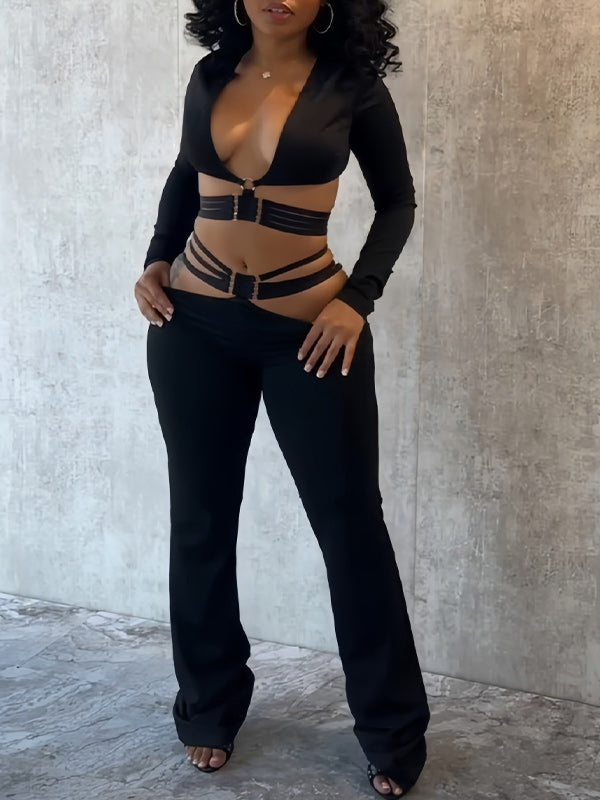 V-Neck Cutout Top & Pants Set