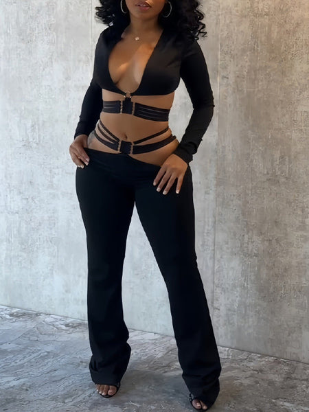 V-Neck Cutout Top & Pants Set