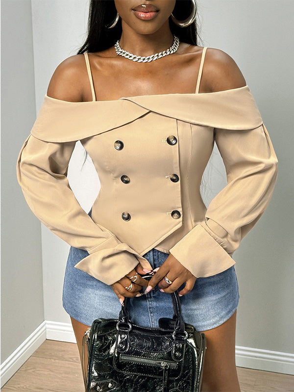 Double-Breasted Off-Shoulder Top