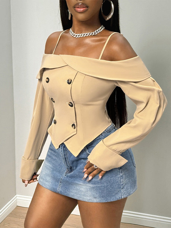 Double-Breasted Off-Shoulder Top