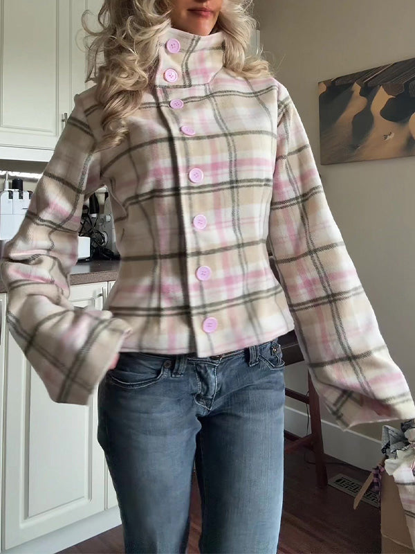 Plaid Button-Front Peplum Jacket