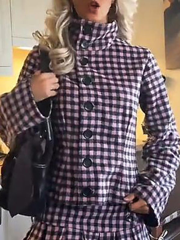 Plaid Button-Front Peplum Jacket