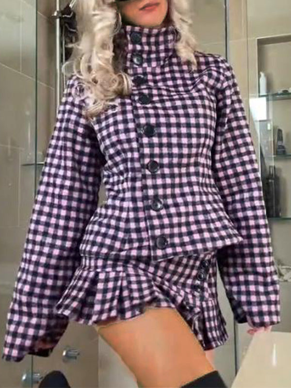 Plaid Button-Front Peplum Jacket