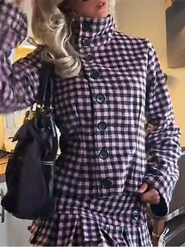 Plaid Button-Front Peplum Jacket