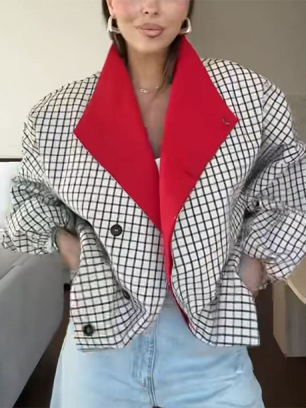 Contrast Plaid Button-Front Jacket