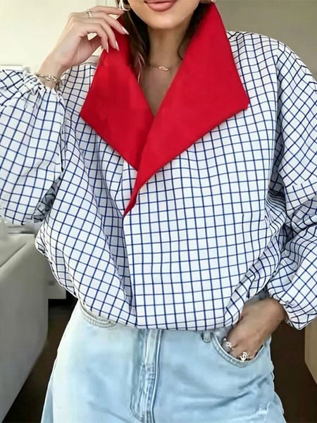 Contrast Plaid Button-Front Jacket