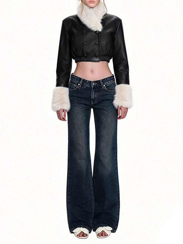 Faux-Fur Combo Faux-Leather Jacket
