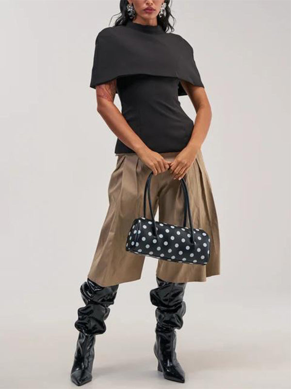 Foldover-Waist Wide-Leg Capri Pants