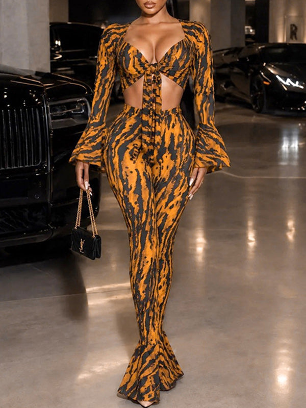 Printed Tied Top & Flared Pants Set