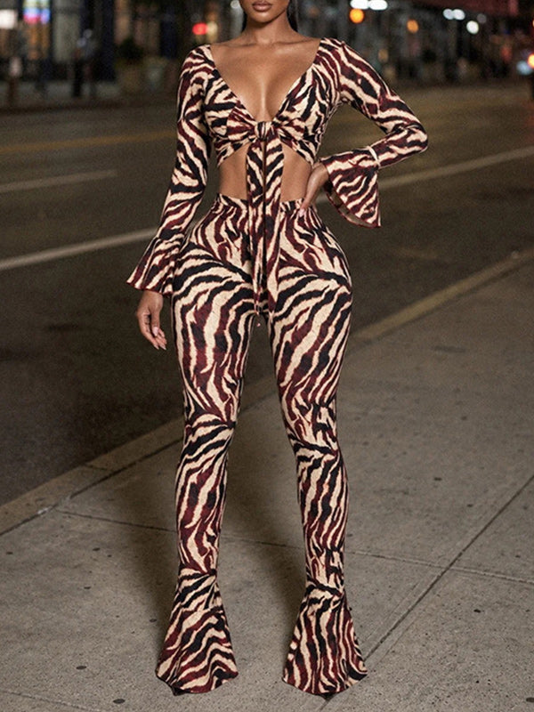 Printed Tied Top & Flared Pants Set