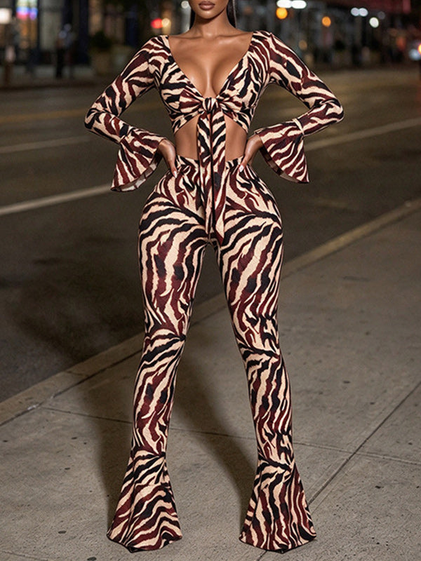 Printed Tied Top & Flared Pants Set
