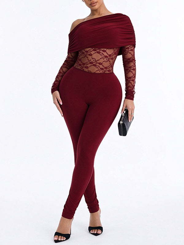 Lace-Combo Boat-Neck Jumpsuit