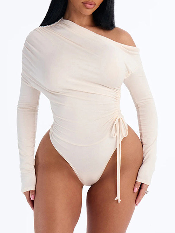Boat-Neck Ruched Bodysuit