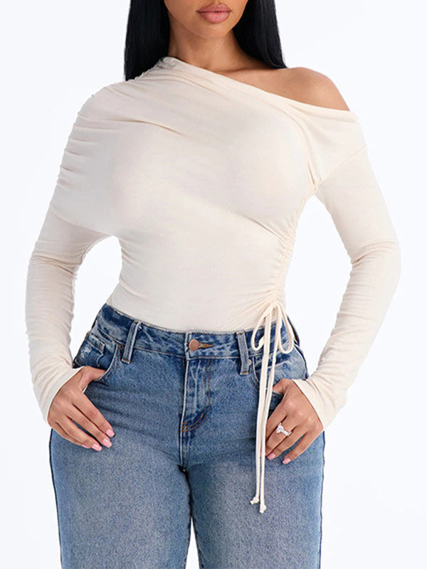 Boat-Neck Ruched Bodysuit