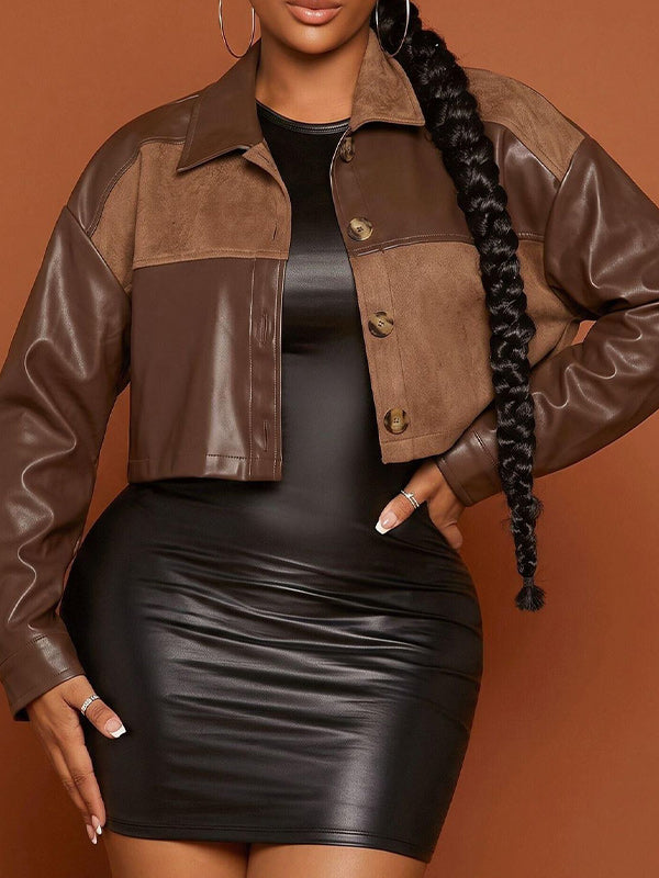 Faux Leather Patchwork Cropped Jacket