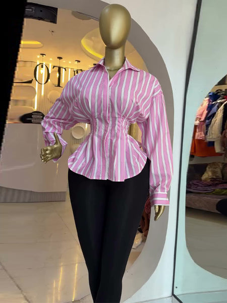 Pleated Waist Peplum Blouse