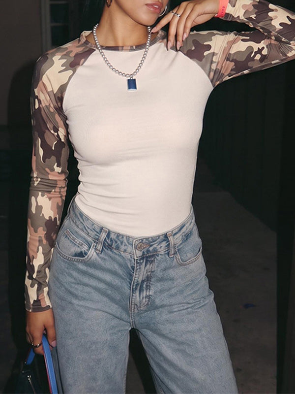 Crew-Neck Print Sleeve Top