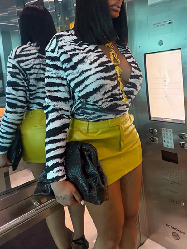 Zebra Print V-Neck Cropped Top