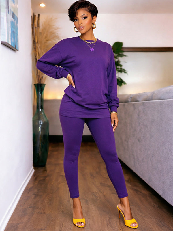 Solid Sweatshirt & Pants Set