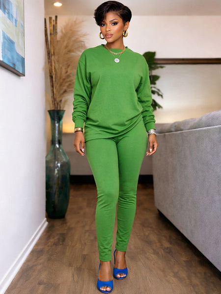 Solid Sweatshirt & Pants Set