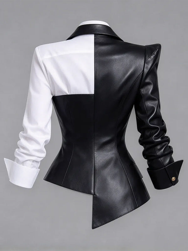 Faux-Leather Combo Button Top