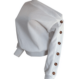 One Shoulder Button Sleeve Top (1440066863149)