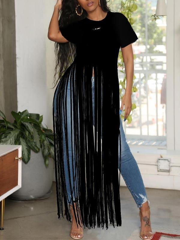 Fringe-Combo Short-Sleeve Top - clearance