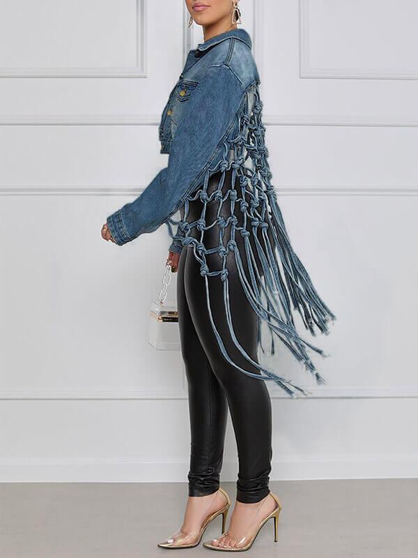 Fishnet-Back Denim Jacket