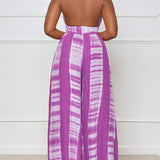 Printed Halter Wide-Leg Jumpsuit - Queenfy
