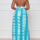 Printed Halter Wide-Leg Jumpsuit - Queenfy
