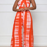 Printed Halter Wide-Leg Jumpsuit - Queenfy