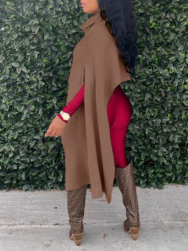 Asymmetric Turtleneck Knit Cape