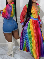 Multicolor Shirt & Pleated Skirt Set--Clearance