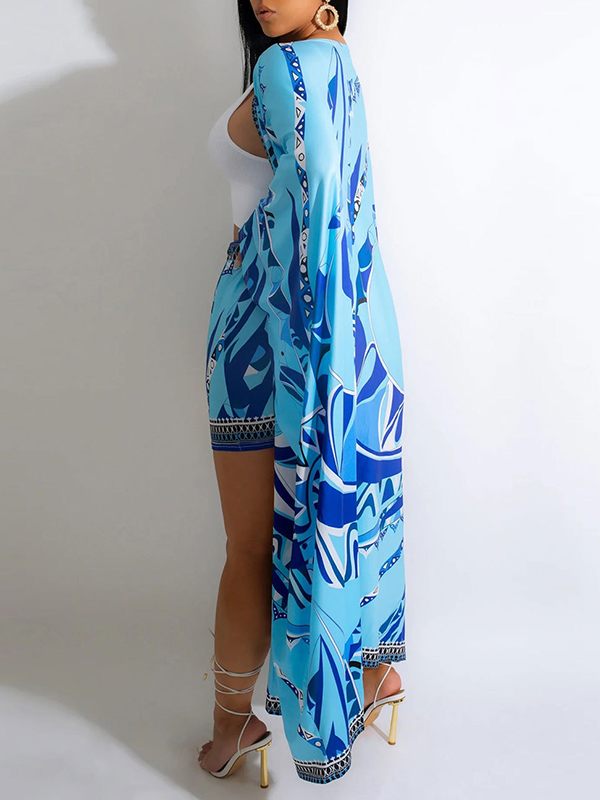 Printed Kimono & Shorts Set