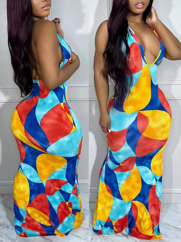 Colorblock Halter Dress