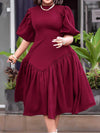 Solid Puff-Sleeve Ruched Dress