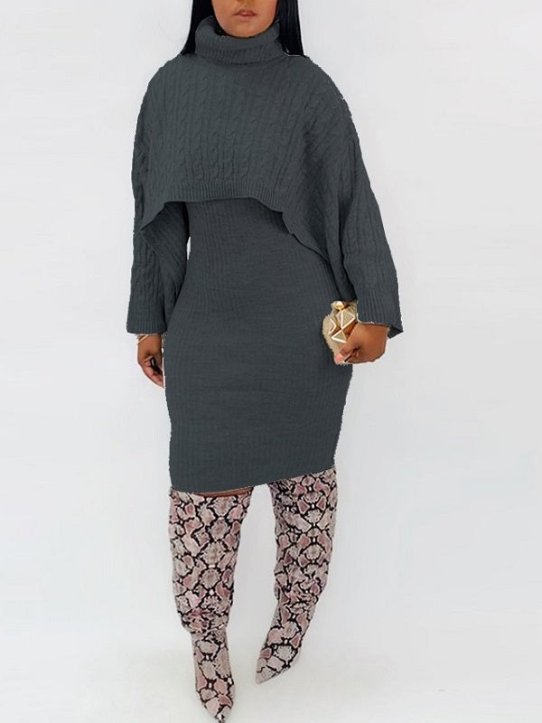 Knit Poncho & Sweater Dress Set