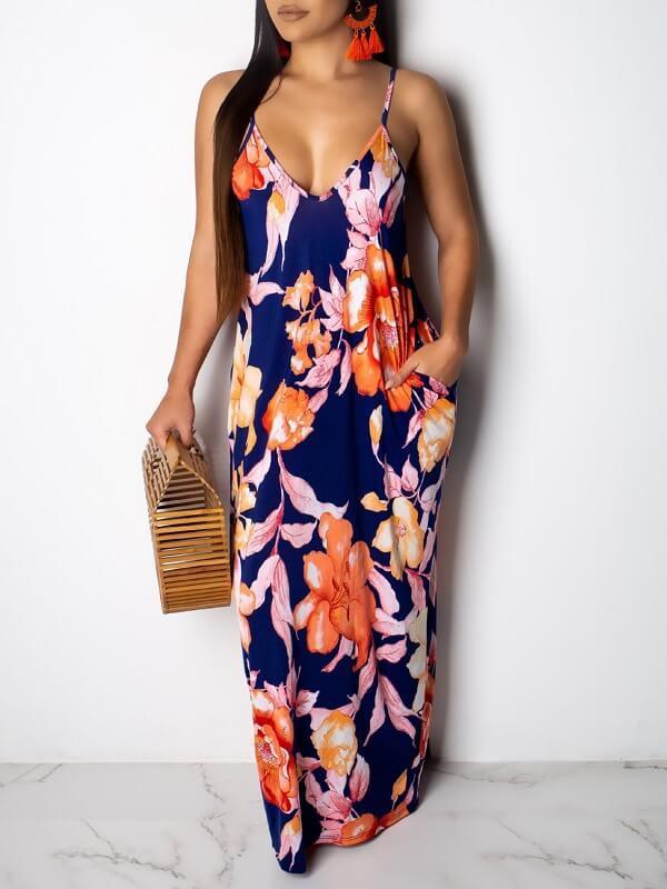 Printed V-Neck Cami Dress