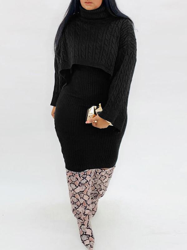Knit Poncho & Sweater Dress Set