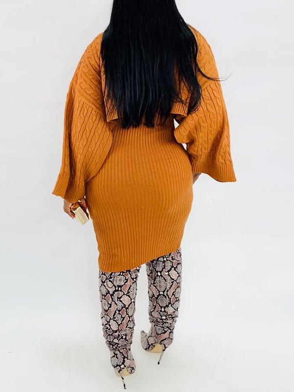 Queenfy Knit Poncho Sweater Dress Set Queenfy Knit Poncho Sweater Dress Set