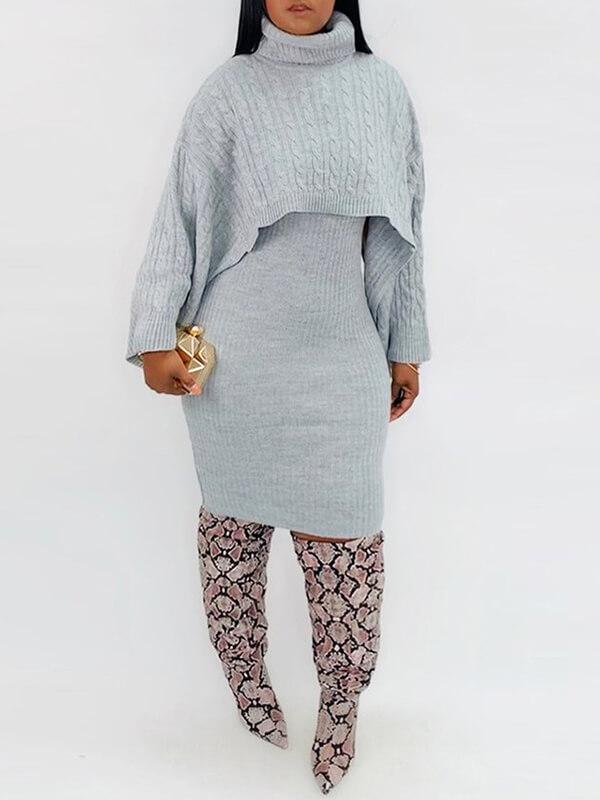 Knit Poncho & Sweater Dress Set