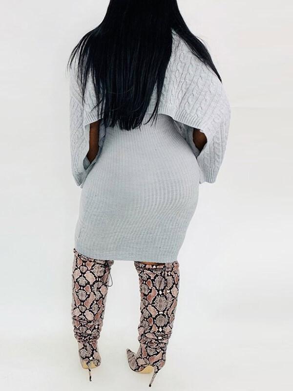 Knit Poncho & Sweater Dress Set
